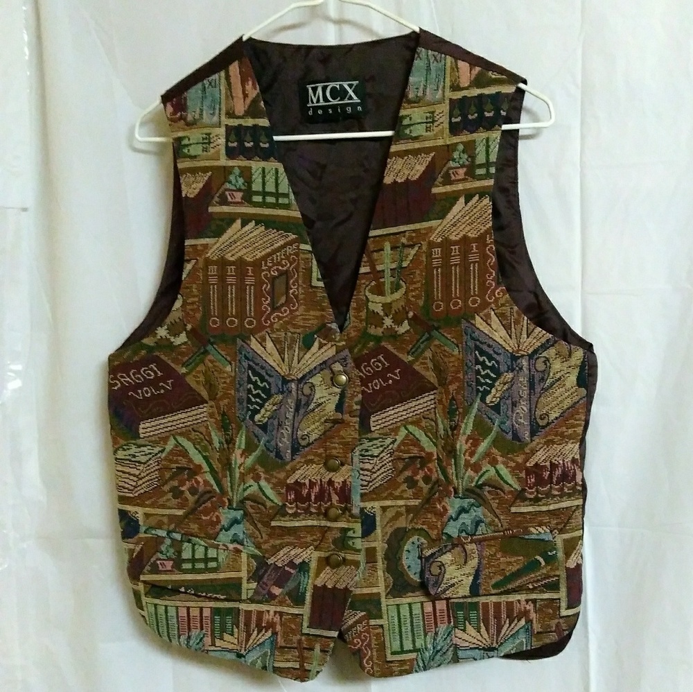 Library Books Theme Vest Vintage Medium.